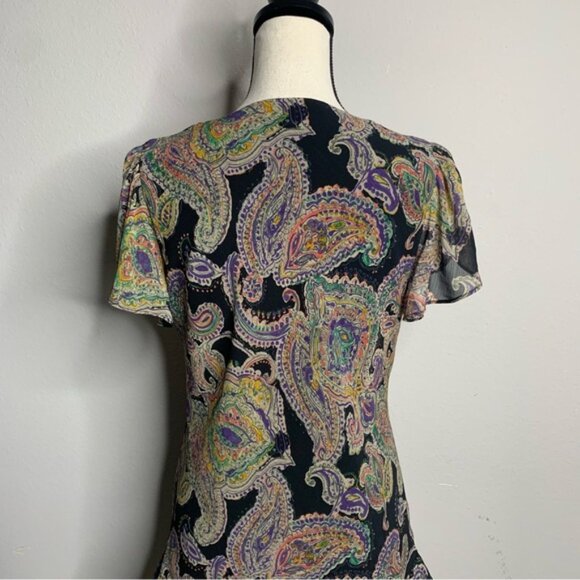 Lauren Ralph Lauren Paisley Crinkle Georgette Drop-Waist Mini Dress - Picture 9 of 13